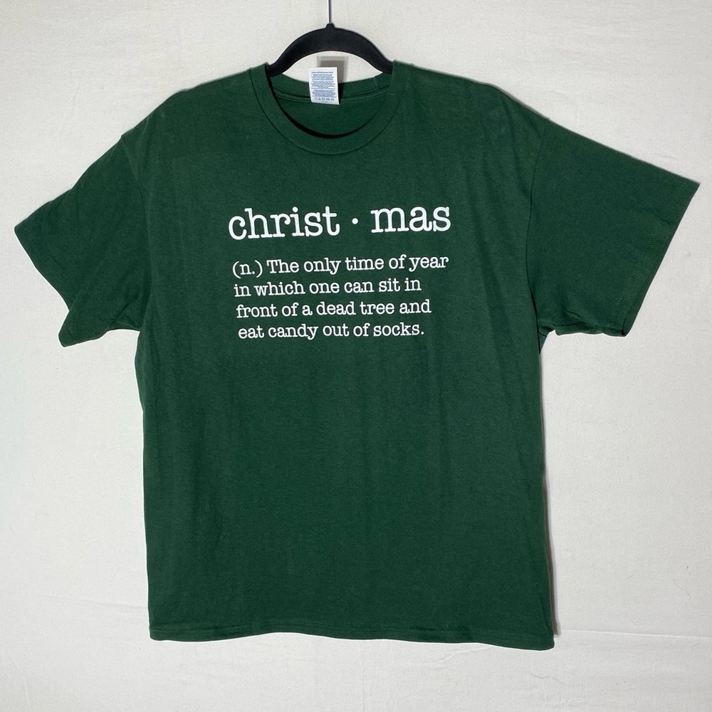 Delta Pro Weight Green Christmas Graphic Tee Crew Neck T Shirt L
